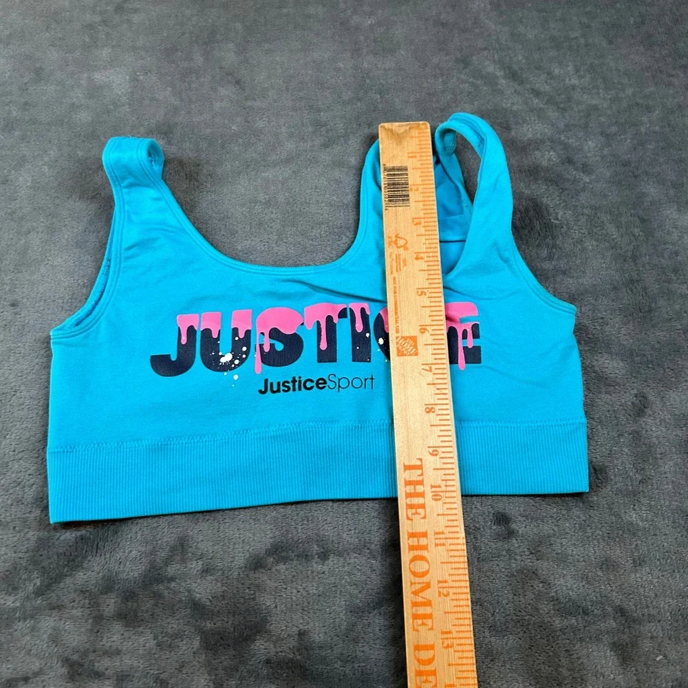 Justice Sport Bra Top Activewear Girls Turquoise‎ Pink Logo Size 34